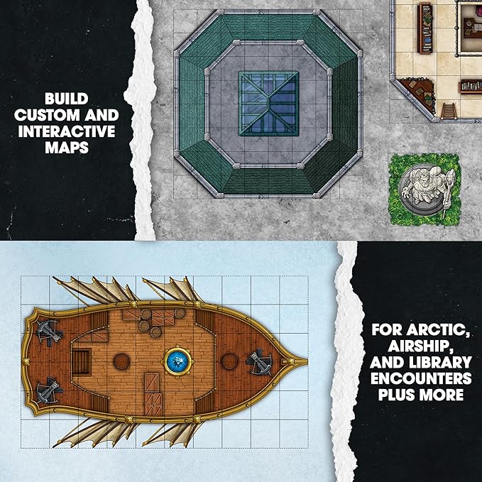 DUNGEON CRAFT Volume 2 Game, Hundreds of Terrain Pieces, DND Starter Kit, Double-Sided & Water-Resistant, Portable 1 Inch Grid Overlay, Works with Wet Dry Erasers