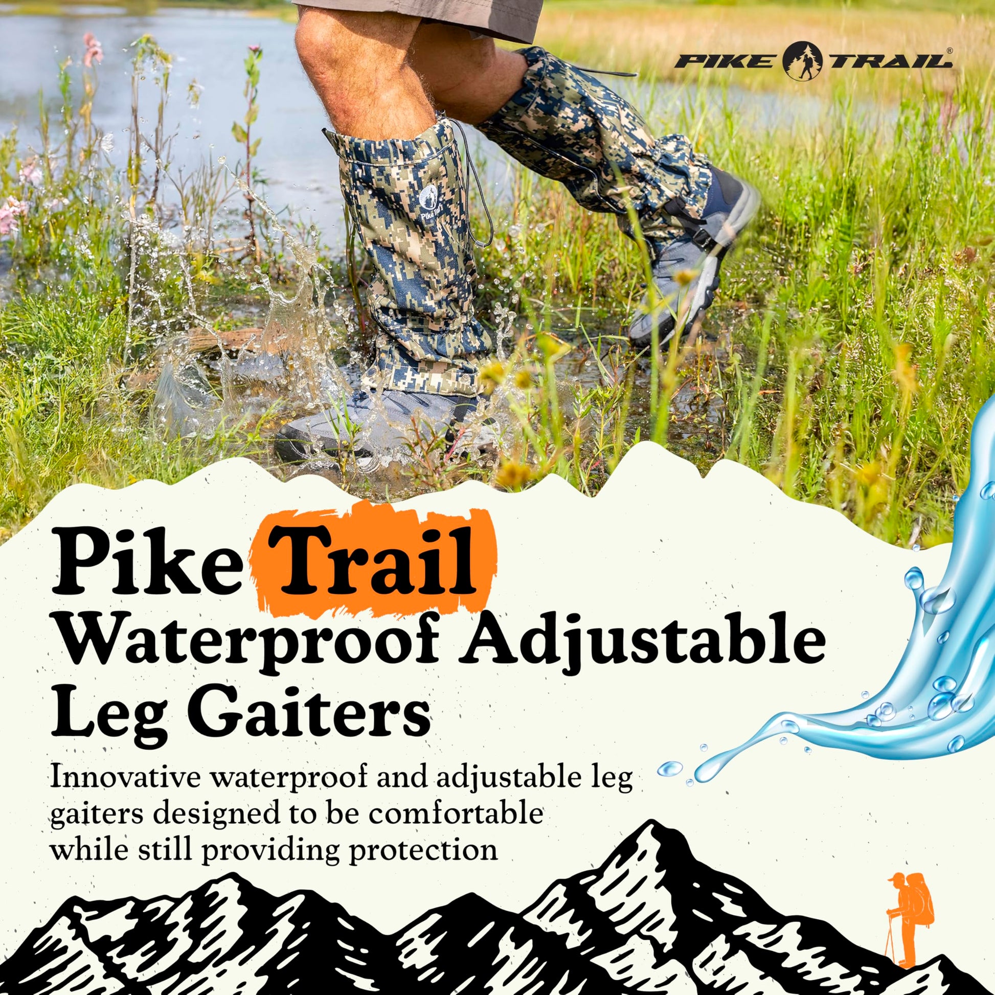 Pike Trail Adjustable Leg Gaiters - Lightweight, Waterproof - Leg Guards for Men & Women - Hiking