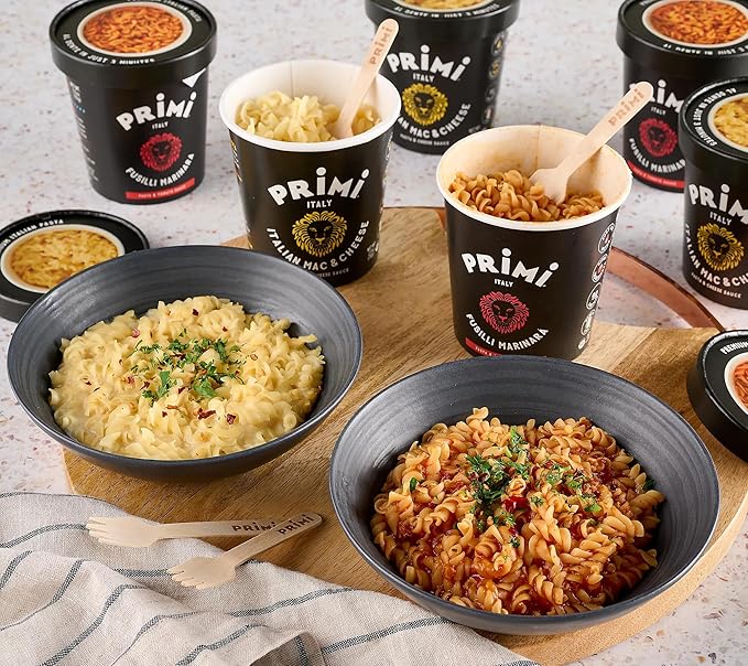 Primi Pasta Cup, 12-Pack, Made In Italy, Non-GMO, Just Add Water, Microwavable, Ready in 3 Minutes (8 Pack, Mac & Cheese)