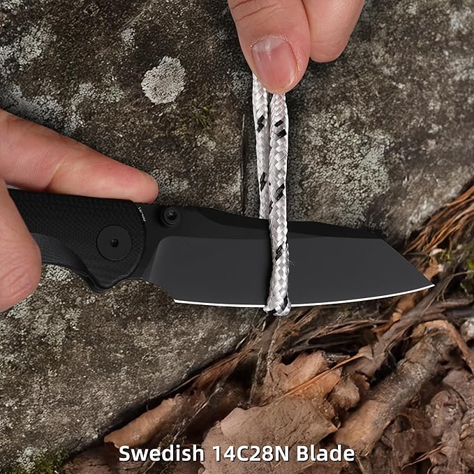 Folding Pocket Knife, 3.35" 14C28N Blade G10 Handle EDC Knife with Liner Lock, Small Pocket Knife with Clip for Men, Sharp Camping Hiking Hunting Survival Knives (Black)
