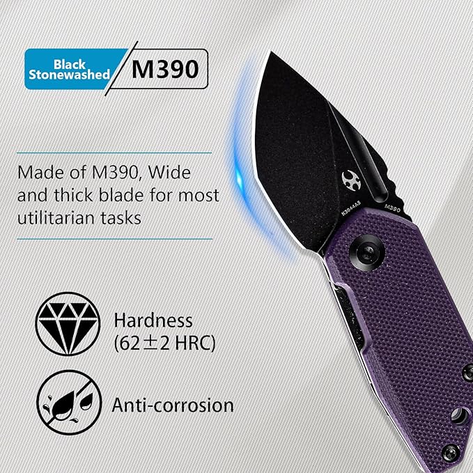 KANSEPT RIO Mini Pocket Folding Knives EDC Camping Folding Knife 1.56'' Black Stonewashed M390 Blade Pocket EDC Knife with Purple G10 Handle Everyday Carry K3044A5