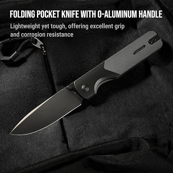 OKNIFE Duron Folding Pocket Knife, 3.5" PVD Coated Nitro-V Steel Blade, Frame Lock Lightweight O-Aluminum Ambidextrous Handle with Clip, Ideal EDC Tool for Outdoor, Camping & Survival (Stealth Grey)