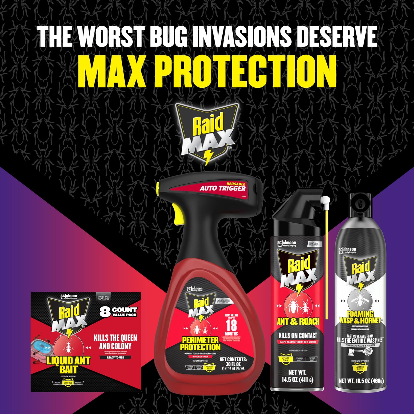 Raid Max Perimeter Protection, Multi Insect Killer Spray for Bugs, 30 fl oz