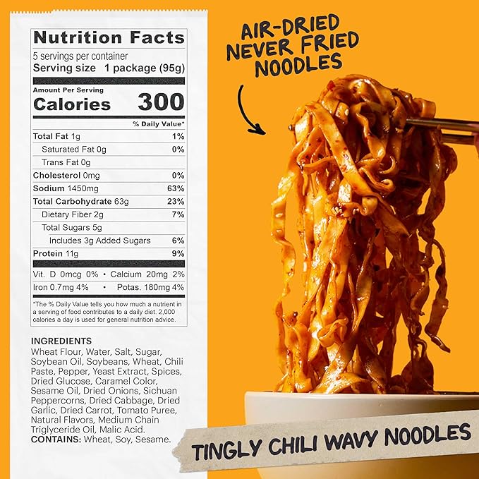 Momofuku Tingly Chili Ramen Noodles by David Chang, 5 Count (Pack of 1) Air-Dried Vegan Instant Noodles with Sauce