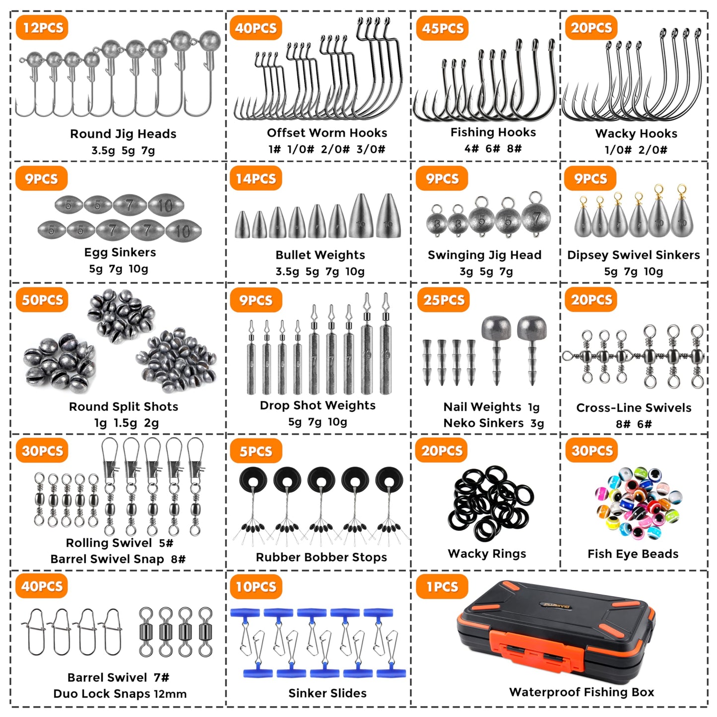 PLUSINNO 264/397pcs Fishing Accessories Kit, Organized Fishing Tackle Box with Tackle Included