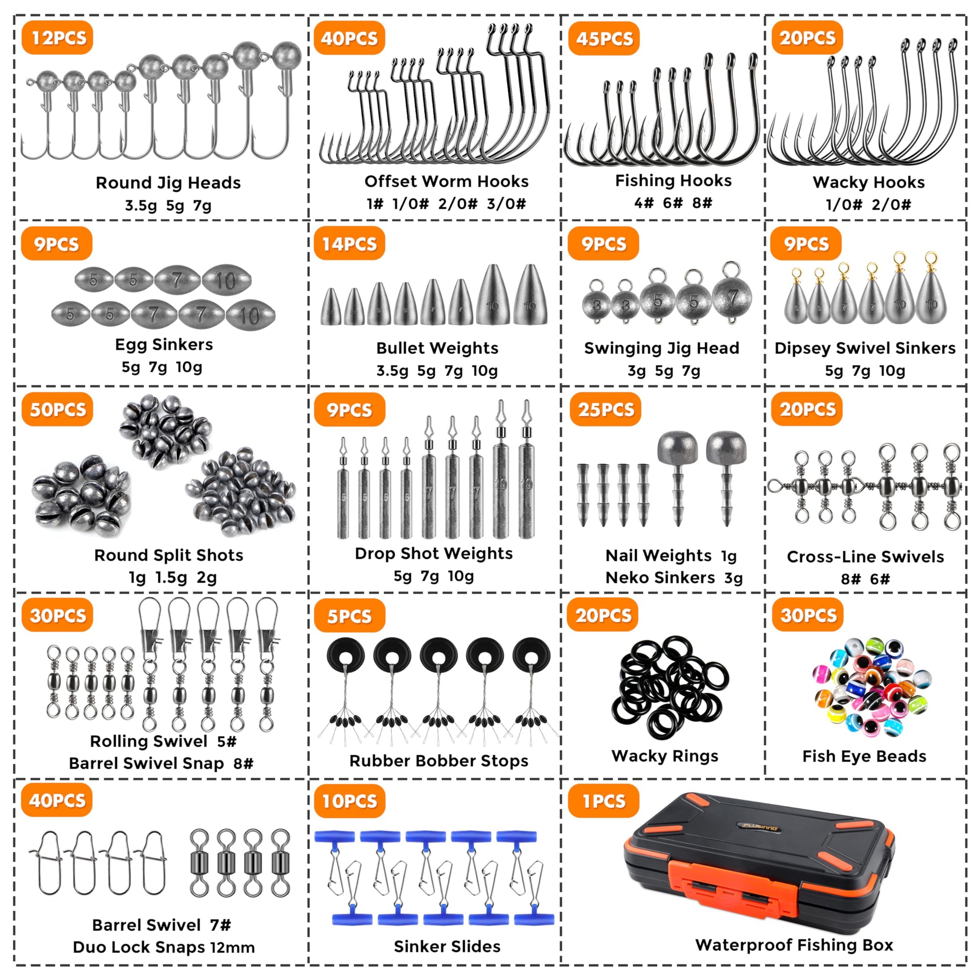 PLUSINNO 264/397pcs Fishing Accessories Kit, Organized Fishing Tackle Box with Tackle Included