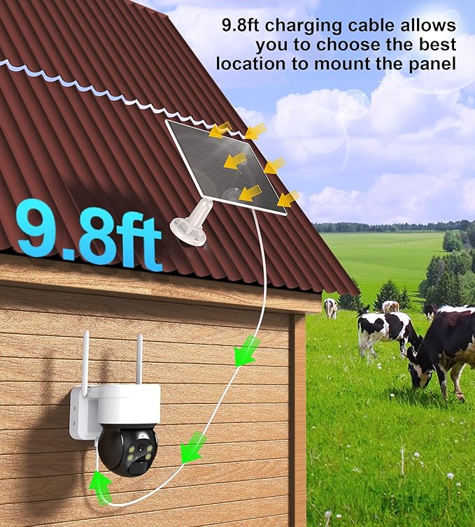 Ankway Solar Panel for Security Camera 7W Solar Panels for Cameras with 9.8ft Charging Cable, 5V Type C Port, IP65 Waterproof Camera Solar Panel Charger with 360° Adjustable Mounting (2 Pack)