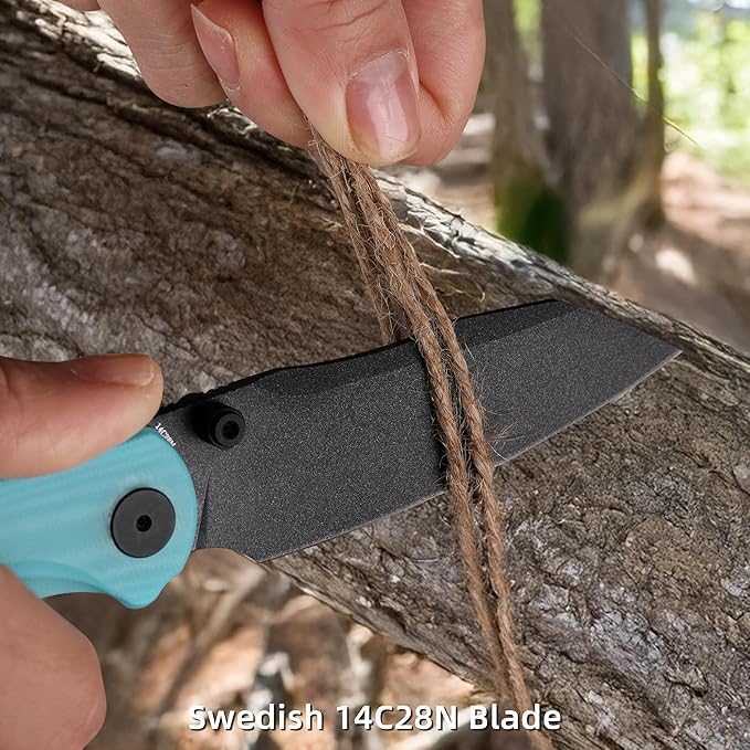 Folding Pocket Knife, 3.35" 14C28N Blade G10 Handle EDC Knife with Liner Lock, Small Pocket Knife with Clip for Men, Sharp Camping Hiking Hunting Survival Knives (Blue)