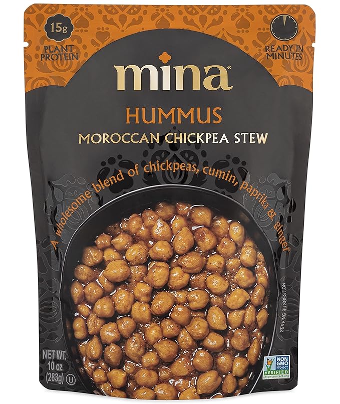 Mina Moroccan Chickpeas, Ready to Eat, Chickpeas High In Plant Based Protein, Vegan, Non-GMO, Gluten Free, Kosher, Microwavable, Packaged Meals & Side Dishes, 10 oz (Pack of 6)
