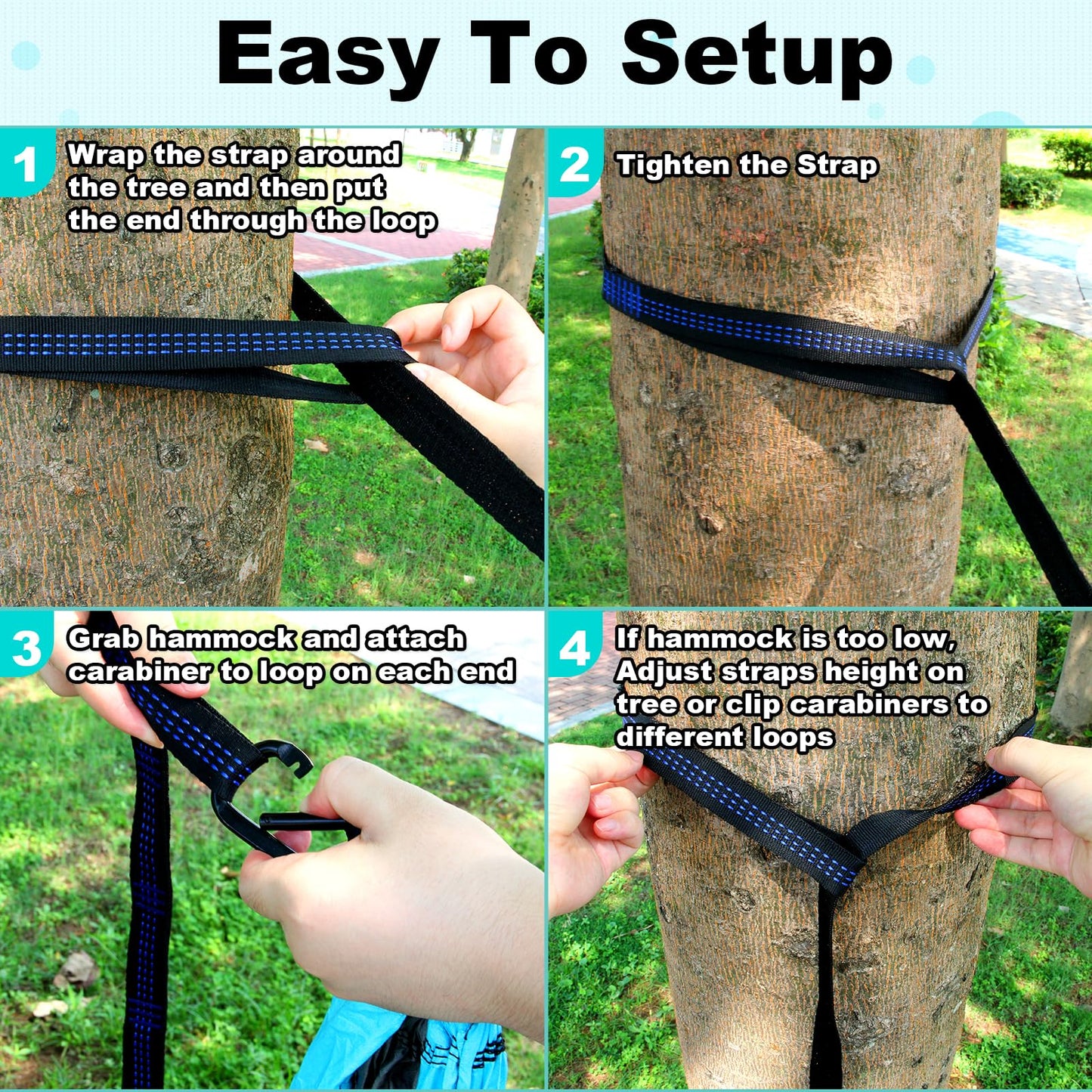 SZHLUX Camping Hammock Double & Single Portable Hammocks with 2 Tree Straps and Attached Carry