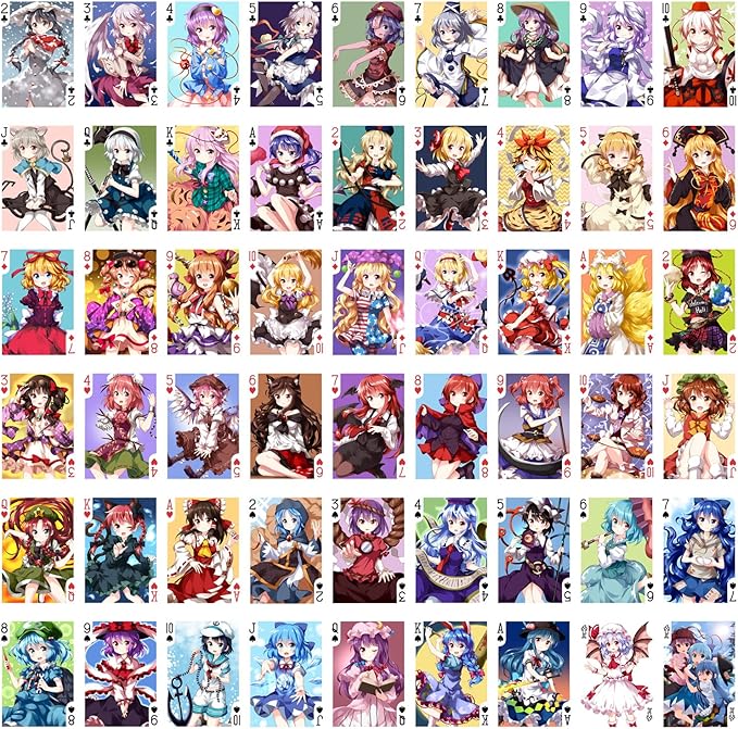 Anime Playing Cards # Poker Deck 54 Cards All Different # Touhou Cute Funny Neko Anime Manga