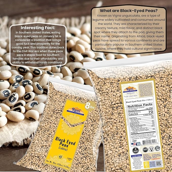 Rani Black Eyed Peas, Dried Cowpeas (Lobhia) 128oz (8lbs) 3.63kg Bulk ~ All Natural | Vegan | Kosher | Gluten Friendly | Product of USA