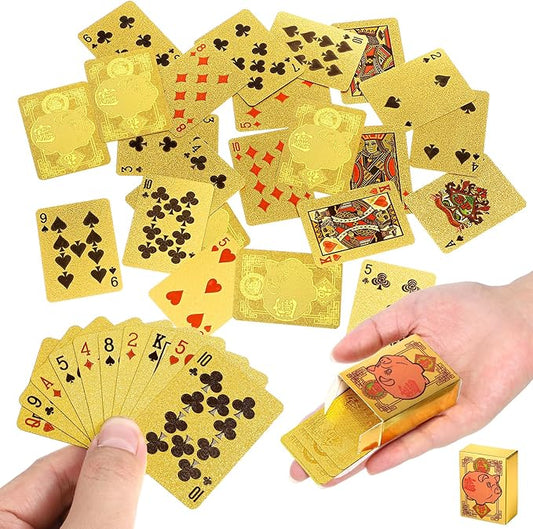 2 Decks Mini Playing Cards, Mini Poker Deck Gold Waterproof Playing Cards for Parties and Games, Tiny Deck of Novelty Party Gift, Party Favor for Christmas, Halloween, New Year, Par(Golden Pig Style)