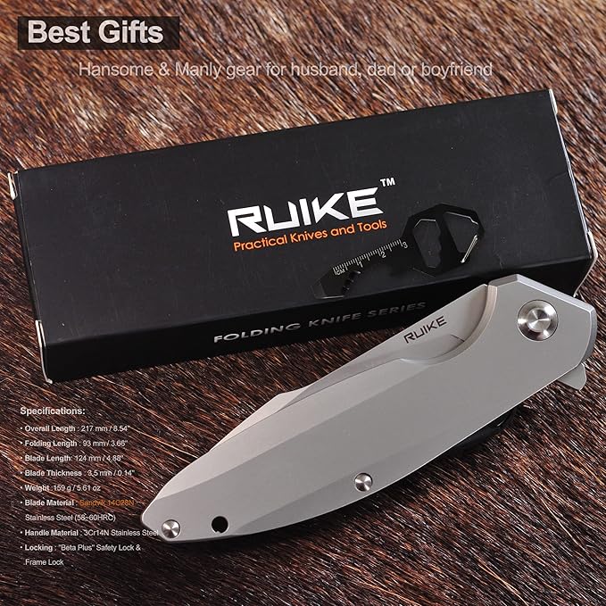Ruike Pocket Camping Folding Knife,14c28n,Frame Lock,Ball Bearing,Flipper Fast Opening,Harnd 3.66" Big Large Blade Stainless Steel,Tactical Hunting Survival Gravity Microtech,Edc Belt Clip,Tac Heavier Rescue Self Cool Outdoor Gear,Tool for Men Father