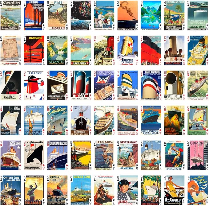 Ocean Cruises Playing Cards (Poker Deck 54 Cards All Different) Vintage Ocean Cruise Line Ship Travel Poster