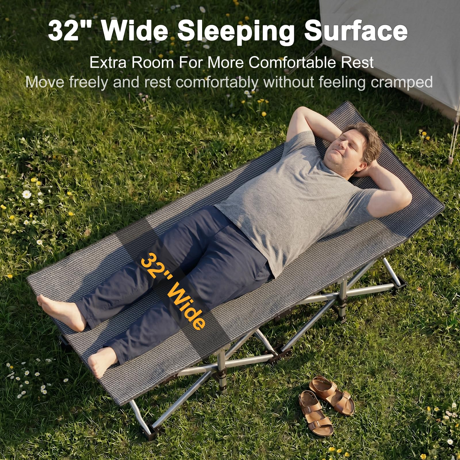 ABORON XXL Camping Cot for Adults, Oversized 78"×32" Folding Camping Bed, 900LBS Heavy Duty Outdoor