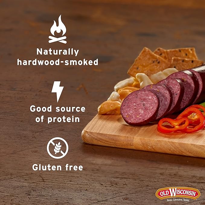 Old Wisconsin Premium Summer Sausage, 100% Natural Meat, Charcuterie, Ready to Eat, High Protein, Low Carb, Keto, Gluten Free, Beef Flavor, 8 Ounce