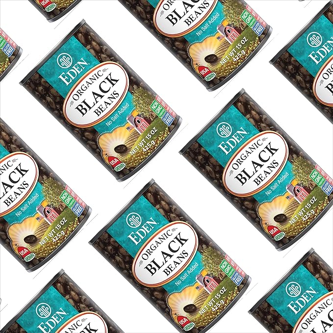 Eden Organic Black Beans, 15 oz Can (12-Pack Case), No Salt Added, Non-GMO, U.S Grown, Heat and Serve, Macrobiotic, Turtle Beans, Frijol Negro, Caviar Criollo