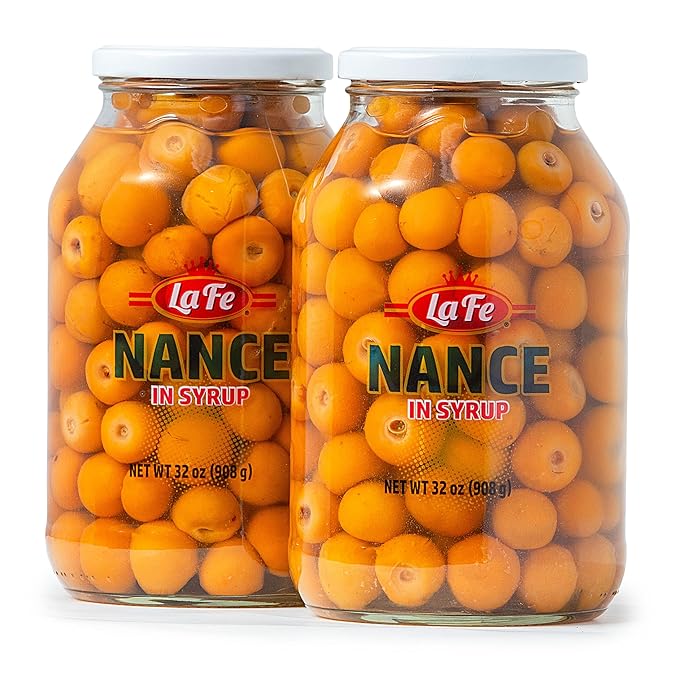La Fe Conserva Nance in Syrup - Nance Fruitas, Latin American Tropical Fruit, Preserved Exotic Yellow Cherry, Super Fruit Rich in Fiber, Vitamin A & C, Calcium & Iron, 32oz ??2 Pack