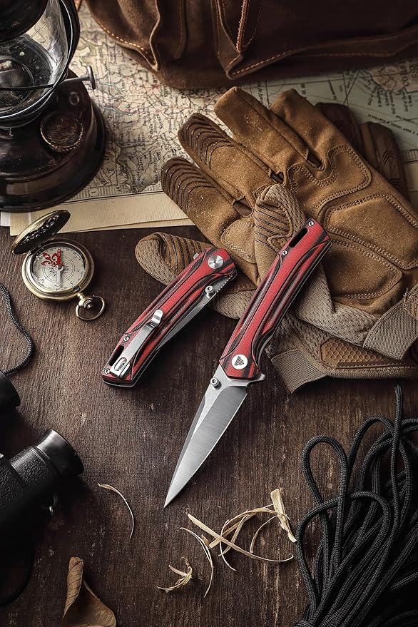 Pocket knife for Men，EDC Folding knives with Clip, 3.26" 154CM Steel Flipper Blade & G10 Handle & Thumb Stud,Gift for Camping Fishing Hiking Survival. Volans-03RB