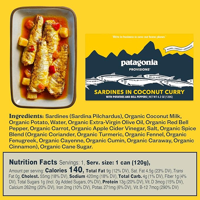 Patagonia Provisions Tinned Fish Variety Bundle | (1) Smoked Mussels, (1) Lemon Caper Mackerel, (1) Coconut Curry Sardine, (1) Lemon Olive Anchovy