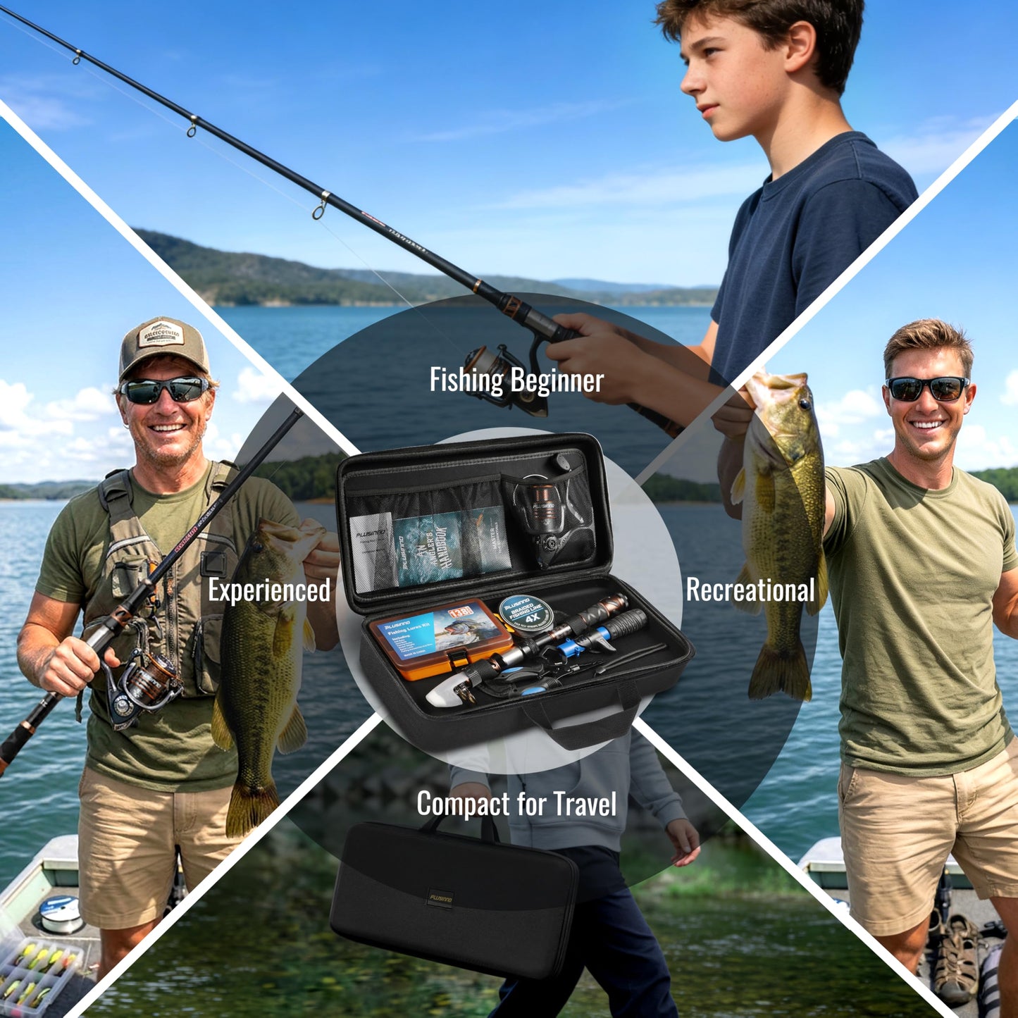 PLUSINNO Fishing Rod and Reel Combo with Telescopic Fishing Pole, Portable Travel Fishing Rods Kit