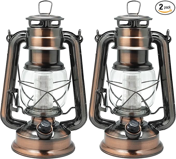 YAKii LED Vintage Lantern Metal Hanging Hurricane 12 LED Dimmer Switch Warm White Battery Operated