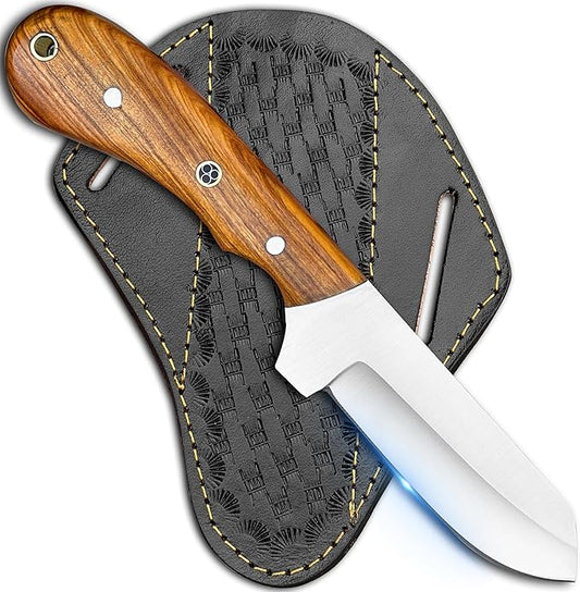 Cowboy Knives with Leather Sheath - 8??Sharp Handmade Steel Bull Cutter Knife - EDC Fixed Blade Hunting Knife for Skinning, Camping, Bushcrafting and Outdoor Activities, white, brown
