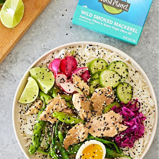 Wild Planet Wild Smoked Mackerel Fillets in Extra Virgin Olive Oil, Tinned Fish, Canned Salmon, Sustainably Wild-Caught, Non-GMO, Keto and Paleo, 3.9 oz, pack of 12