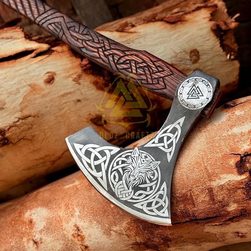 / Two Handed Berserker Axe, Hand Forged Steel Axe, Norse Battle Axe, Scandinavian Style Viking Axe,Viking Bearded Tactical,Functional Viking Battle Bushcraft Axe, History of Viking (Special Edition Axe)