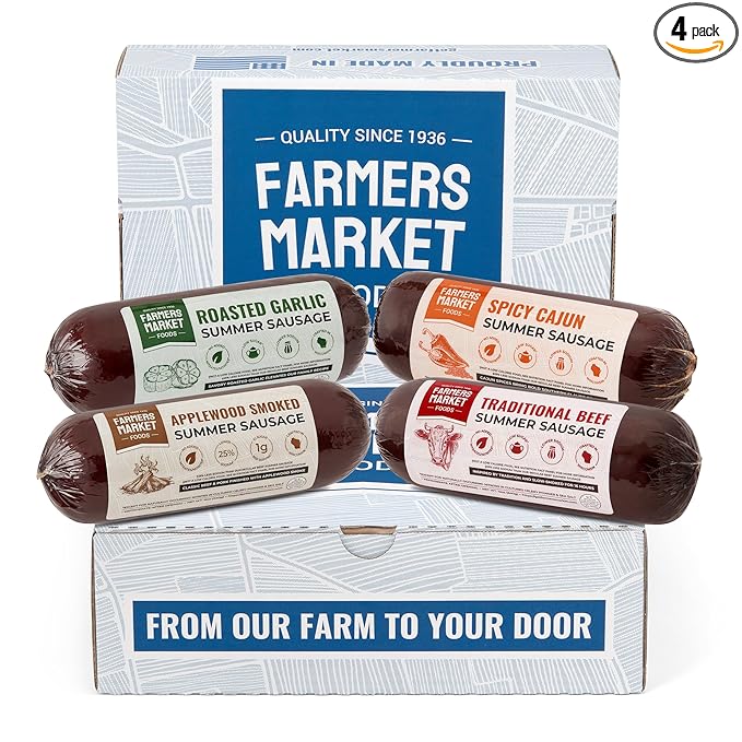 Farmers Market, Gluten Free, Keto, Paleo, Low Sodium, Zero Sugar, Summer Sausage Gift Set, 12oz 4-Pack Variety