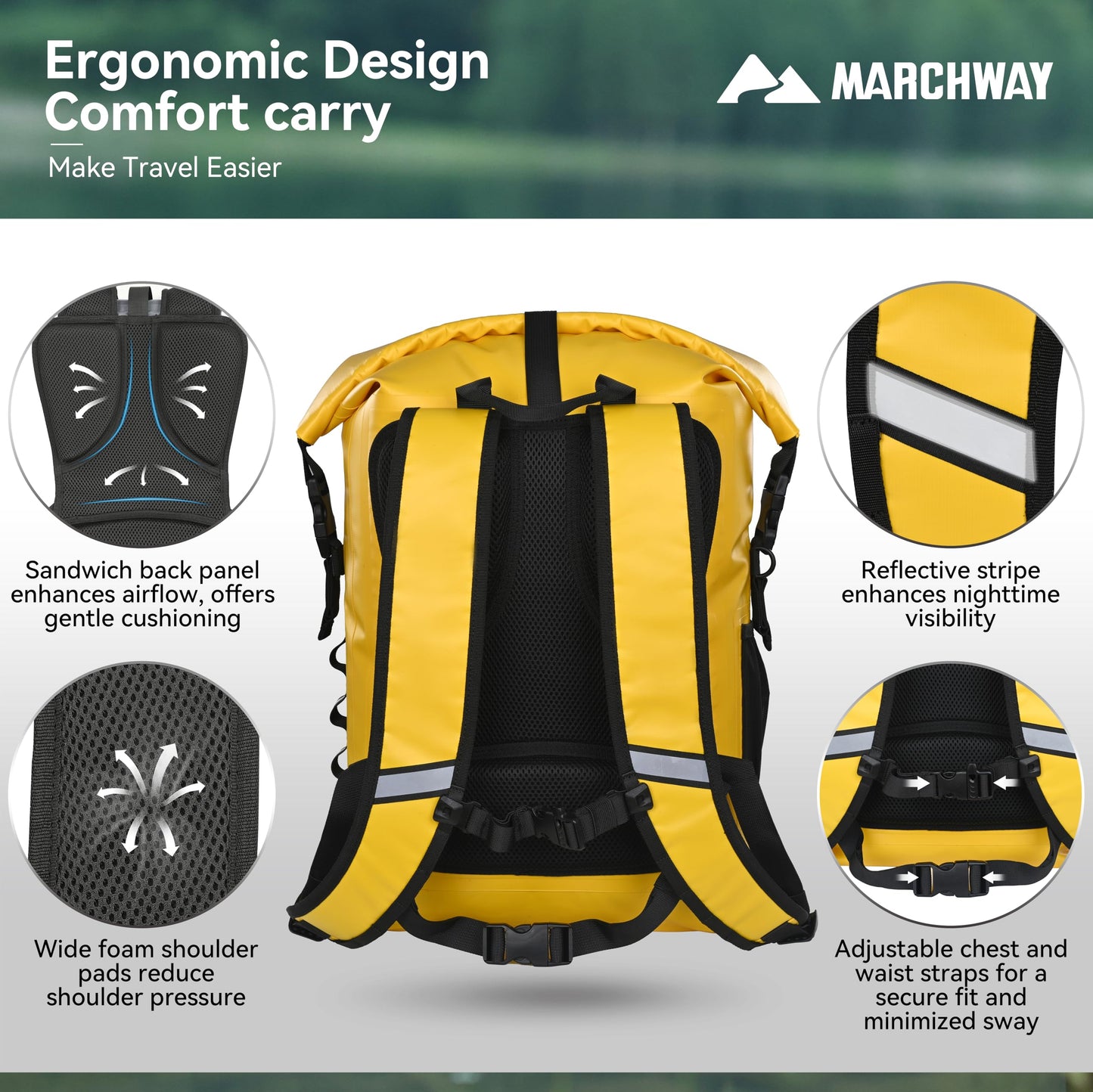 MARCHWAY Roll Top Waterproof Backpack, Floating Dry Bag 20L/30L/45L with Ergonomic Rectangular