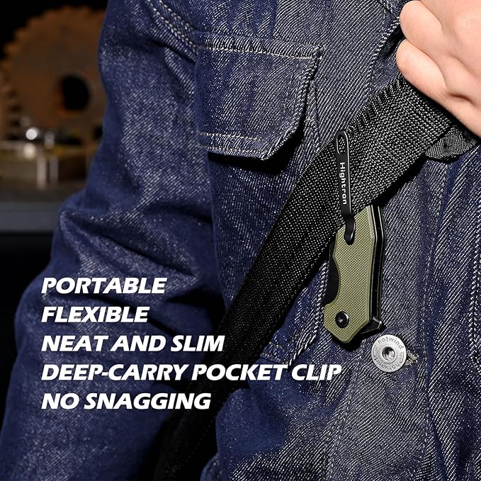 Hightron Mini Ventura Flipper Pocket Knife, 2.85" D2 Blade and Ergonomic G10 Handle, EDC Folding Knives for Camping Survival Hiking tool for Men Women (Green-B)