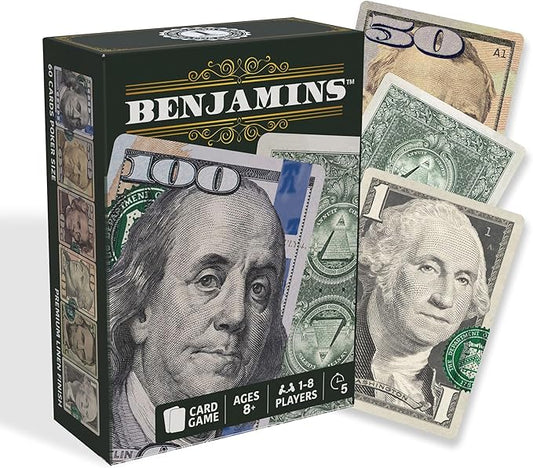 Benjamins Cash Cards ??Money-Themed Card Games for Adults, Teens & Families, Fast-Paced Strategy Card Games for Parties, Entertaining & Fun Games for Family Night. Play with Money.