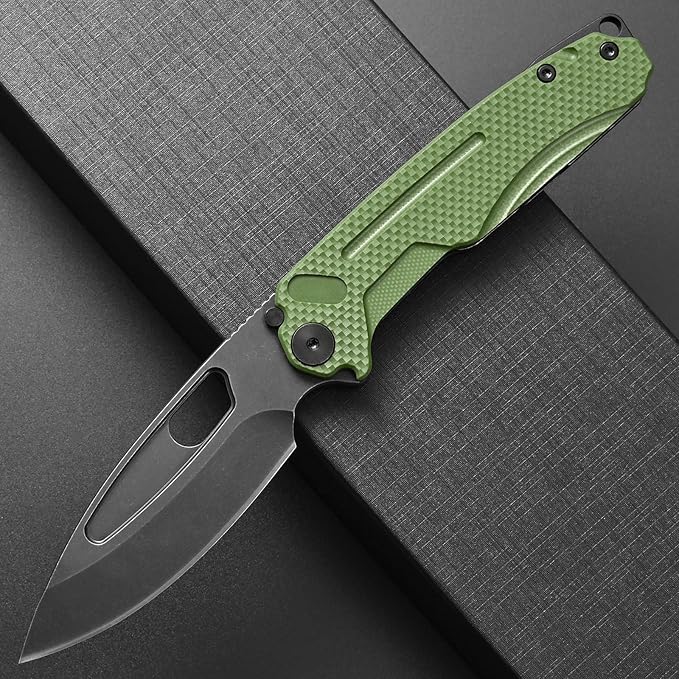 Ccanku C1136 Folding Knife D2 Steel Blade G10&Steel Handle EDC Tool Outdoor Hunting Camping Knife (Green)