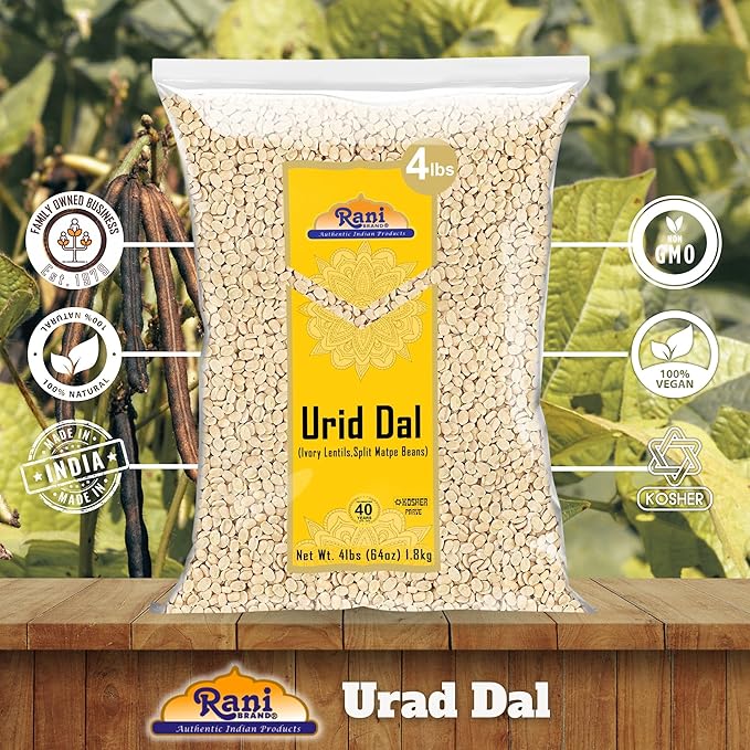 Rani Urid/Urad Dal (Split Matpe Beans Skinless) Indian Lentils 64oz (4lbs) 1.81kg Bulk ~ All Natural | Gluten Friendly | Non-GMO | Kosher | Vegan | Indian Origin
