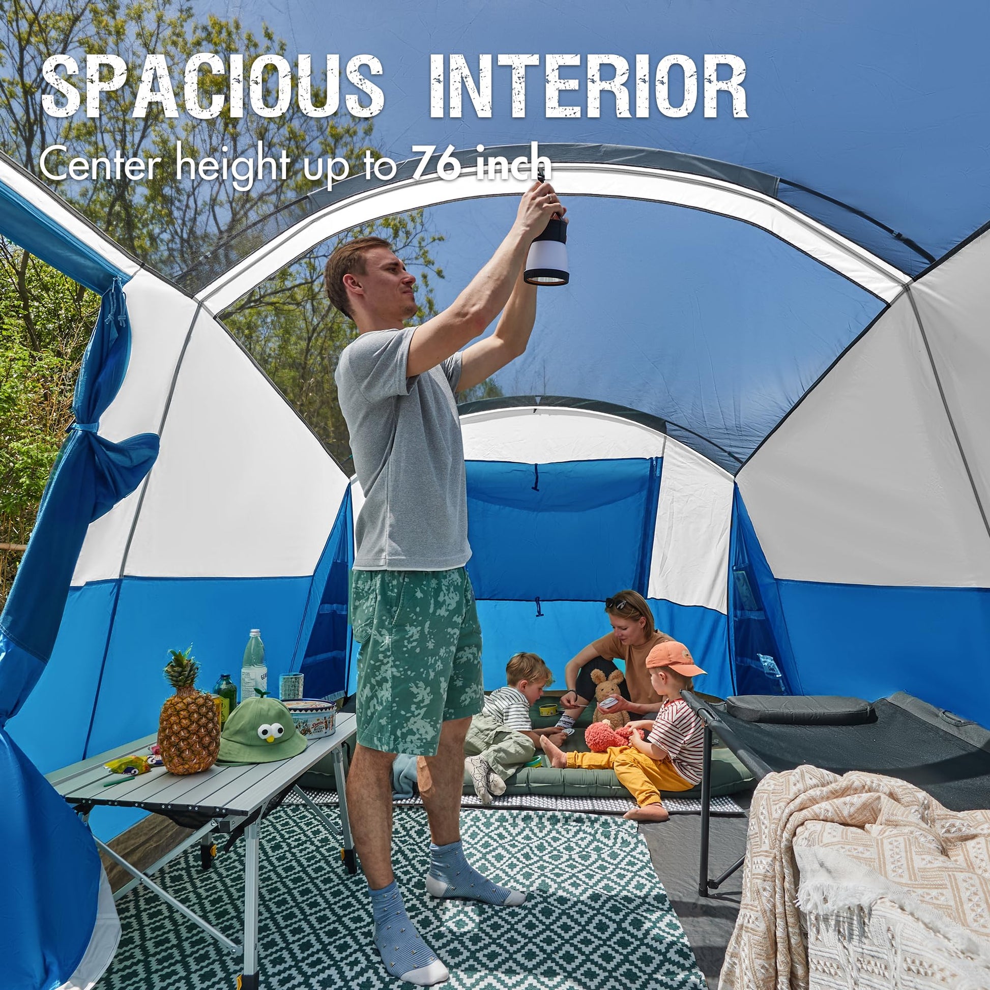 Portal 8 Person Family Camping Tent with Screen Porch, Weather Resistant Tunnel Tent with Rainfly