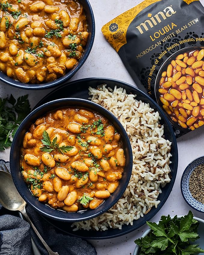 Mina Moroccan Lentils, Chickpeas, White Beans & Harira - Healthy Snacks Variety Pack of 8 (10 oz), Lentils Ready to Eat, Vegan Protein, Gluten-Free Instant Food, Microwave Meals, Non-GMO, Kosher
