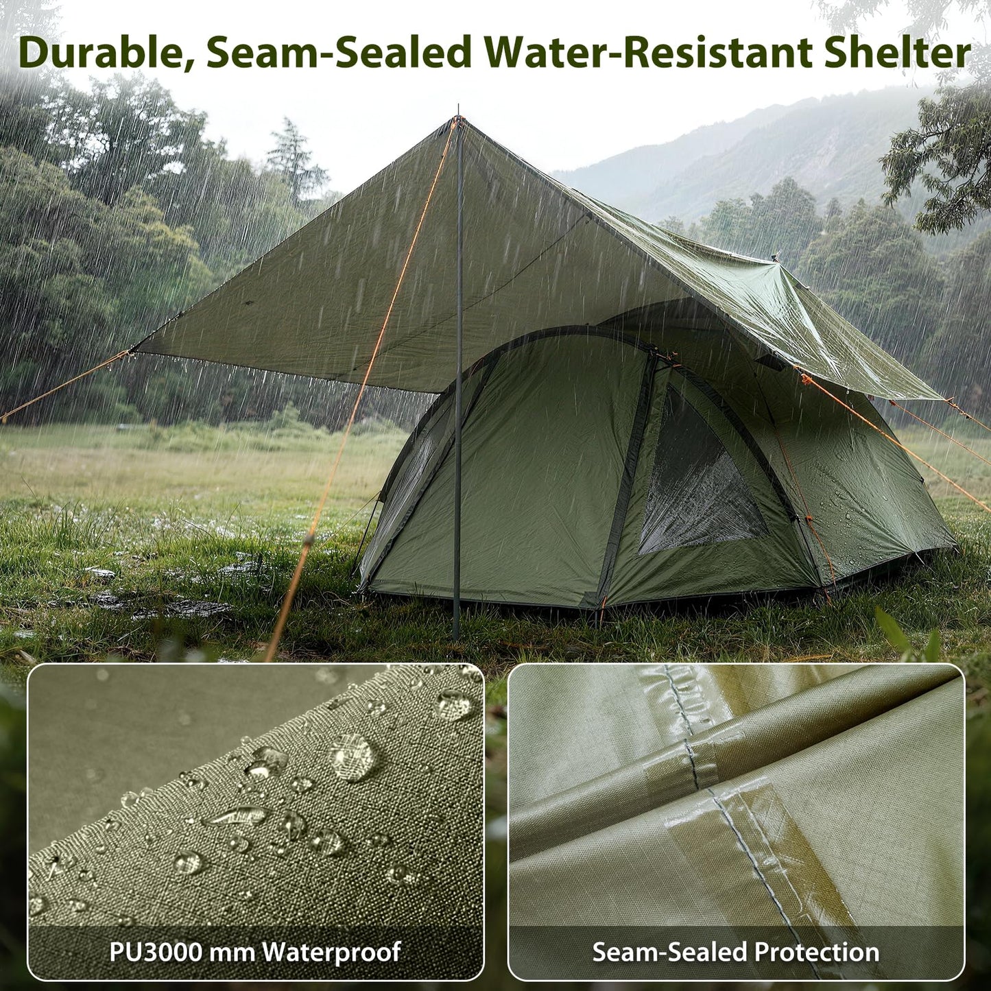 GEERTOP 17 × 10 ft Large Camping Tent Tarp Outdoor Waterproof Flame Retardant Hammock Rain Fly