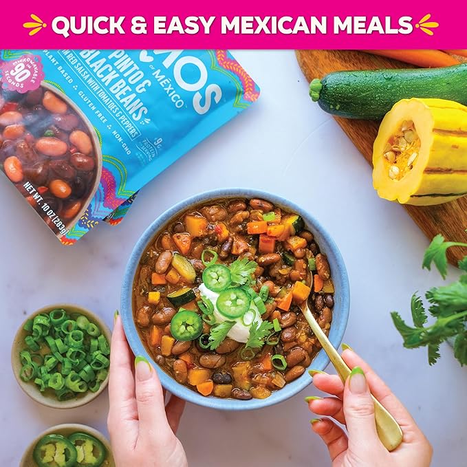 SOMOS Pinto & Black Beans - Gluten Free, Non-GMO, Vegan Ready-to-Eat Microwavable Meals - Delicious, Healthy & Plant Based Convenience - Perfect for Quick, Healthy Dining |10oz Pouch (Pack of 6)
