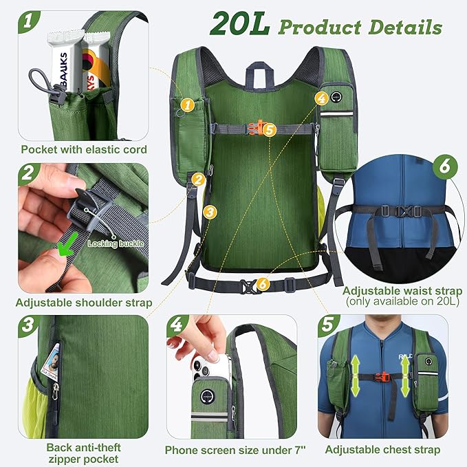 20L Small Hiking Backpack for Men Women Foldable Packable Back Pack Ultralight Hiking Daypack for Travel Camping Outdoor, Olive Green Yellow