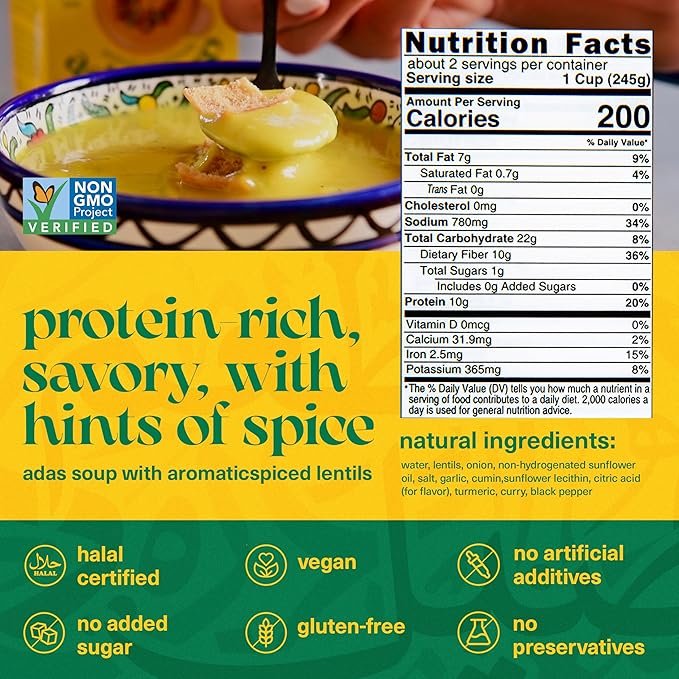 Mezete Traditional Middle Eastern Soup | Adas Lentil Soup | Plant-Based | All-Natural | Gluten-Free | Prepared Soup | Enriched with Aromatic Spices | 390g (Pack of 2)