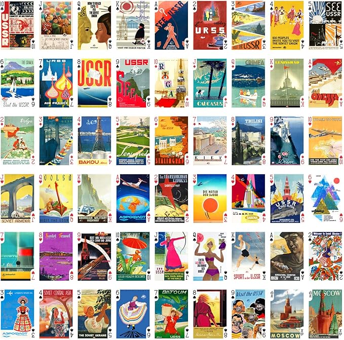 Travel Russia Playing Cards (Poker Deck 54 Cards All Different) Vintage Russia USSR Moscow Kremlin Airline Railroad Travel Poster
