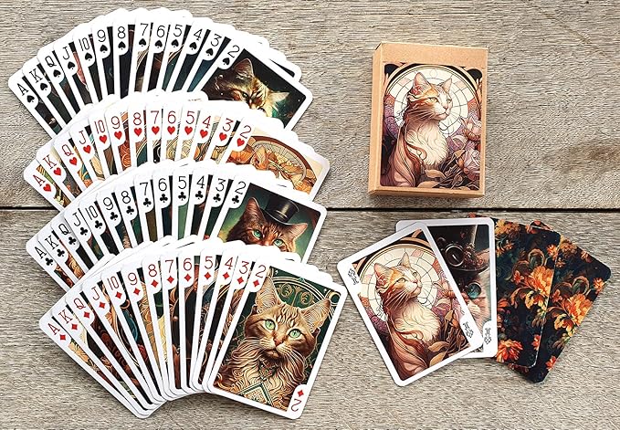 Art Nouveau CAT Portraits Playing Cards (Poker Deck 54 Cards All Different) Art Nouveau Art Deco Victorian Cat Portraits Posters