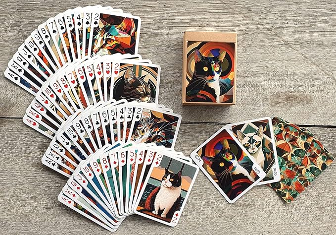 Art Deco CAT Portraits Playing Cards (Poker Deck 54 Cards All Different) Vintage Art Deco Cubism Avantgarde Naïve Cat Art Portrait Posters
