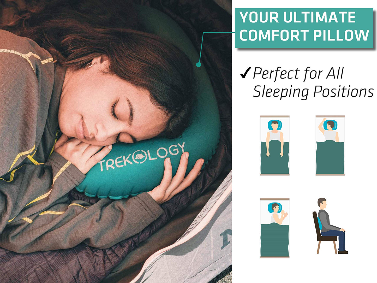 TREKOLOGY Ultralight Inflatable Camping Travel Pillow - ALUFT 2.0 Compressible, Compact