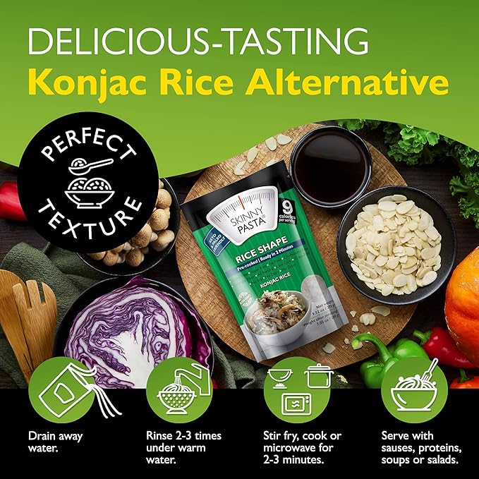 SKINNY PASTA Healthy Konjac Shirataki Rice, Low Carb, Keto, Vegan, Sugar-Free, Gluten-Free, 6 Pack