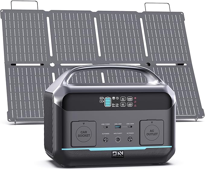 Solar Generator 600W (Surge 1200W), Portable Power Station with 100W Solar Panel, 576Wh (180,000mAh) LFP Battery with AC & DC Outlets, 1 Hour Fast Charging for Home & Emergency, Outdoor Camping, CPAP