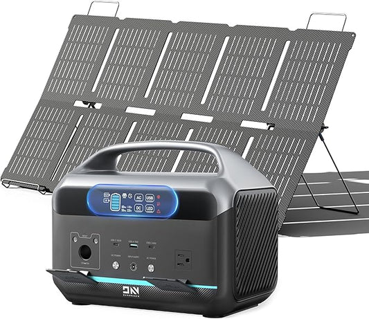 Solar Generator 600W (Surge 1200W), Portable Power Station with 100W Solar Panel, 576Wh (180,000mAh) LFP Battery with AC & DC Outlets, 1 Hour Fast Charging for Home & Emergency, Camping, CPAP