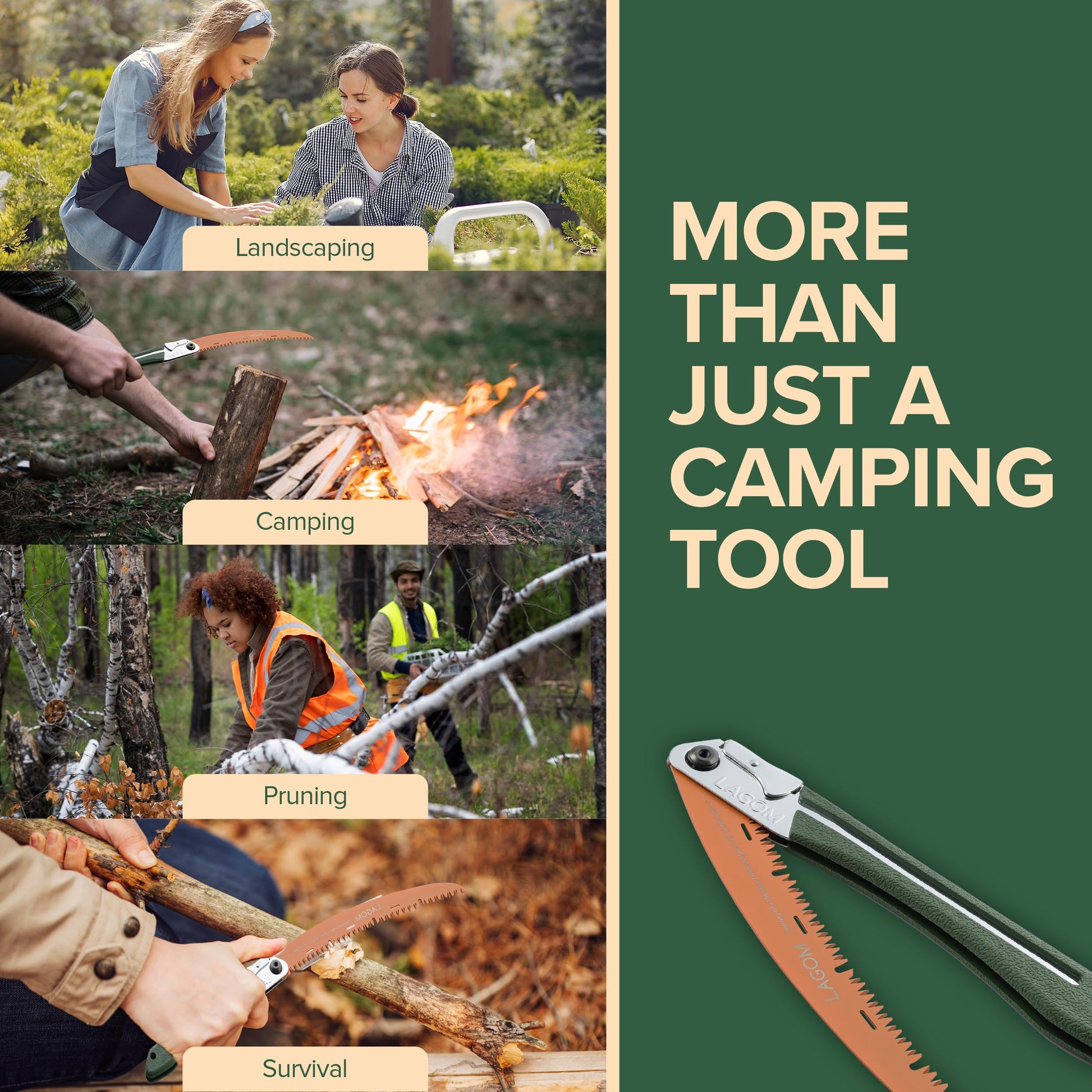 LAGOM Folding Camp Saw for Cutting Branches, 11.4" Curved Blade | SK5 Steel, Ergonomic Handle